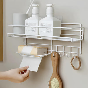 Bathroom Storage Shelf with Hooks and Soap Dish