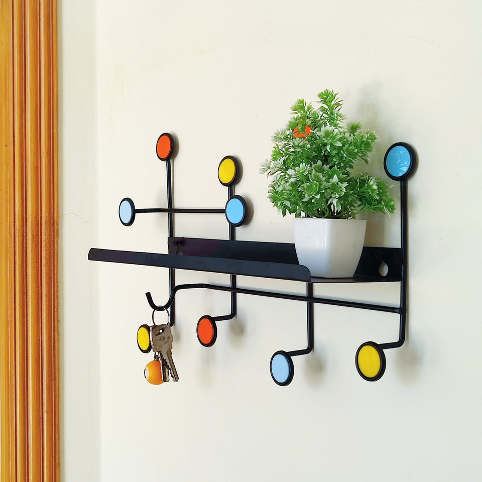 Nordic Style Wall Shelf With Hooks - Rectangle